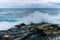 Powerful waves crashing onto a rocky coastline