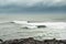 Powerful waves in the ocean, Rough stone coast line. West coast of Ireland, Blue cloudy sky, Nobody