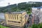 Powerhouse of Orava hydroelectric power plant on Orava River Dam, northern Slovakia, during cloudy summer day.