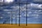 Powerlines in Field with Blue Sky and Clouds