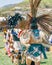 Powwow. Native Americans dressed in full regalia. Details of regalia close up. Chumash Day Powwow