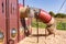 POZN, POLAND - Oct 11, 2020: Children in a tunnel playground equipment