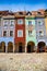 Poznan, Poland - August 09, 2021. Tiny colored houses - main dominant of main square - in Summer