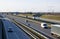 Poznan, Poland - February 12th 2022 - Polish A2 motorway with cars and trucks.