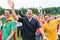 Poznan, POLAND - JULY 24, 2016: pilgrims praying, dancing and singing during Days In Dioceses just before The World Youth Day in