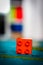 POZNAN, POLAND - Mar 19, 2016: Orange Lego Duplo brick on a carpe