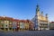 Poznan Town Hall and facade of colorful buildings in the Old Mar