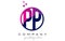 PP P Circle Letter Logo Design with Purple Dots Bubbles