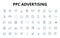 PPC advertising linear icons set. Adwords, Bidding, Campaigns, Clicks, Conversions, Cost-per-click, CTR vector symbols