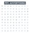 PPC advertising vector line icons set. Pay-per-click, Advertising, PPC, Campaign, Cost, Clicks, Targeting illustration