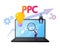 Ppc Business, Advertising Technology, Sponsored Listing, Pay Per Click Concept. Tiny Characters at Huge Computer