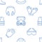 PPE background, personal protective equipment seamless pattern. Construction wallpaper with line icons of helmet