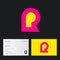 PR logo. Public relations agency emblem. Monogram consist of yellow and pink letters.