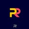 PR logo. Public relations emblem. Monogram consist of yellow and orange ribbons.