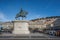 Praca da Figueira Square with King Dom Joao I Statue and Saint George Castle Castelo de Sao Jorge on background - Lisbon,