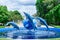 Prachuap Khiri Khan, Thailand - April, 18, 2017 : The dolphin fountain in front the aquarium at Waghor Aquarium Thongchai Sub dis