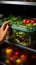 Practicality in focus Womans hands remove food container from refrigerator, close up shot