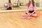 Practice of standing on nails. Close-up of a yoga man standing on a sadhu board with sharp nails. Wooden sadhu board with nails