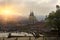 Prague, aerial view of Old Town roofs in the old city of Prague Stare Mesto on a sunset