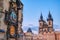 Prague Astronomical Clock located at the Old Town Hall and the Church of Our Lady before Tyn in Prague, Czech Republic