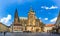 Prague, bell gothic towers and St. Vitus Cathedral. St. Vitus is a Roman Catholic cathedral in Prague, Czech Republic. Panoramic