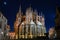 Prague Castle Cathedral Saint St Vitus rear back facade choir spire rosette night