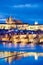 Prague castle and Charles bridge over Moldau river, Lesser town, Prague (UNESCO), Czech republic