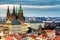 Prague Castle complex with gothic St Vitus Cathedral, Hradcany,