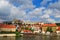 The Prague Castle, gothic style, largest ancient castle in the world and Charles Bridge, built in medieval times, moving boats