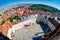 Prague Castle main courtyard. Elevated view from St. Vitus cathedral. Pragure, Czech Republic