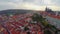 Prague Castle old town from above, aerial, red rooftop buildings