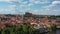 Prague castle scenic spring aerial view of the Prague Old Town pier architecture and Charles Bridge over Vltava river in Prague,