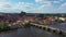 Prague castle scenic spring aerial view of the Prague Old Town pier architecture and Charles Bridge over Vltava river in Prague,