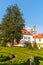 Prague Castle and St Nicholas Church in Lesser Town of Prague. Sunny spring day view from Vrtba Garden. Prague, Czech