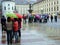 Prague Castle, Tour Group Sheltering Under Umbrellas in Rain