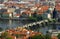Prague city panorama with Charles bridge