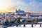 Prague city view with Manes bridge and Lesser Town with Prague c
