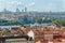 Prague cityscape view with various buildings, towers and monuments