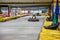 Prague, Czech Republic - 02.02.2020: Karting racers struggling on circuit in indoor go-kart track in Prague, Czech