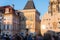 Prague, Czech Republic - 03.28.2022: An Ukrainian flags is hung in support of Ukrainians protecting their country from