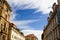 Prague, Czech Republic. 10.05.2019: Close-up view of the facade with windows of old historical buildings in Prague. Retro, old-