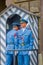 Prague, Czech Republic - 13 August, 2015: Palace guards on duty wearing their distinctive blue uniforms, white striped
