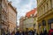 Prague, Czech Republic; 5/17/2019: Tourists taking a walk in Celetna street, in the old town of Prague