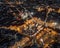 Prague, Czech Republic - Aerial view of the famous traditional Christmas market at Old Town Square at dusk with illuminated Church