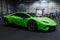 Prague, Czech Republic - April 13th 2019: Green Lamborghini Aventador at Autoshow PVA EXPO Praha Letnany 2019. Illustrative