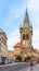 PRAGUE, CZECH REPUBLIC - AUGUST 28, 2018: St Henry Tower, Czech: Jindrisska Vez. The highest belfry in Prague, Czech