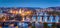 Prague, Czech Republic bridges panorama. Charles Bridge and Vltava river at night