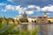 Prague, Czech Republic, Charles Bridge across Vltava river on which the ship sails