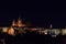 Prague, Czech Republic. Charles Bridge and Hradcany with St. Vitus Cathedral and St. George church evening dusk, Bohemia