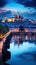 Prague, Czech Republic. Charles Bridge and St. Vitus Cathedral, vertical evening landscape